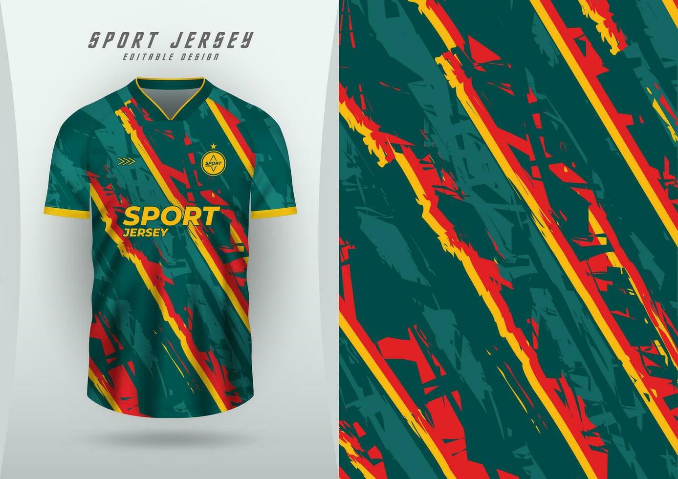 fundo para Esportes camisa, futebol camisa, corrida camisa, corrida camisa, Sombrio verde padronizar com amarelo e vermelho listras. vetor