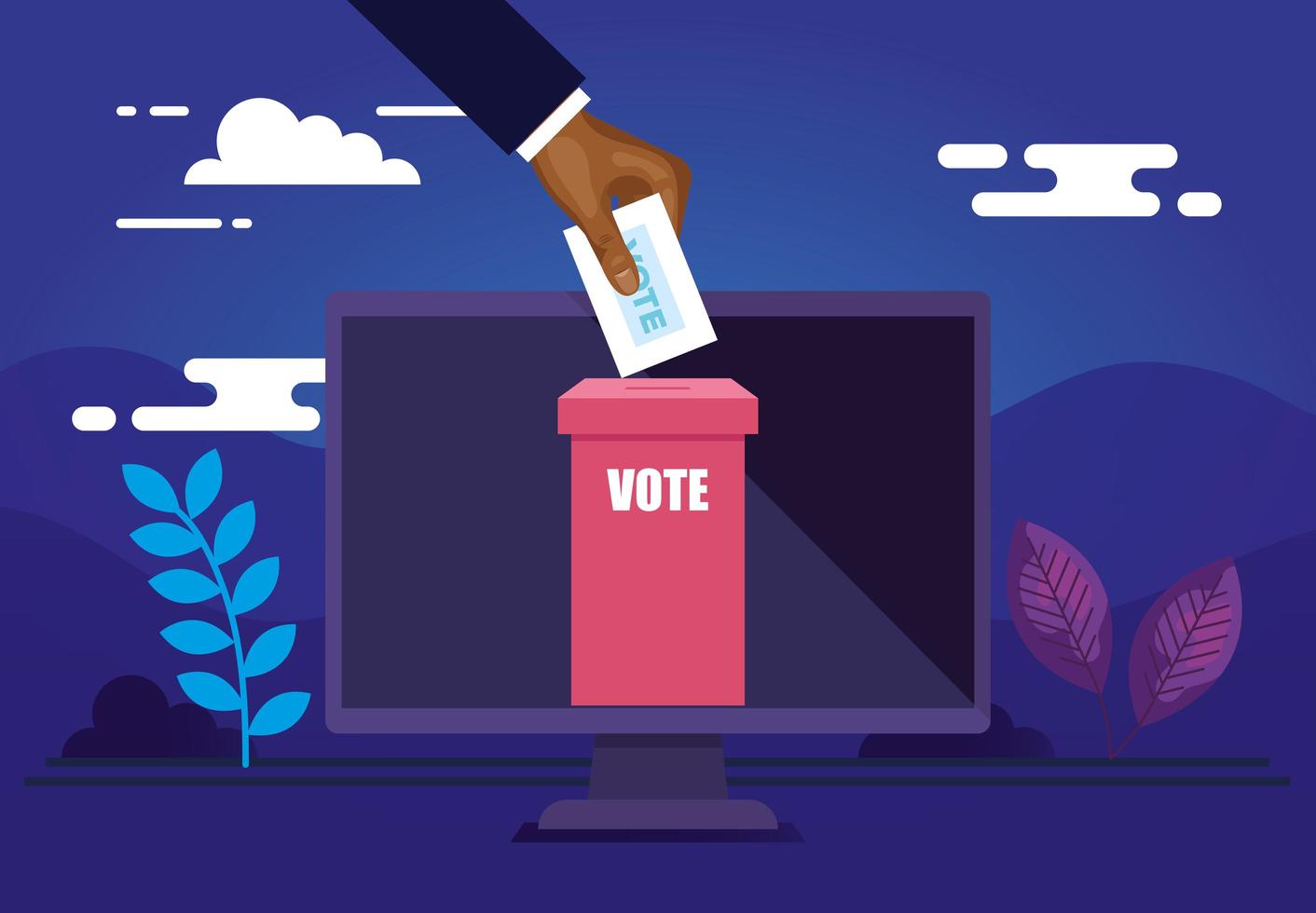 cartaz de votação online com computador e ícones vetor