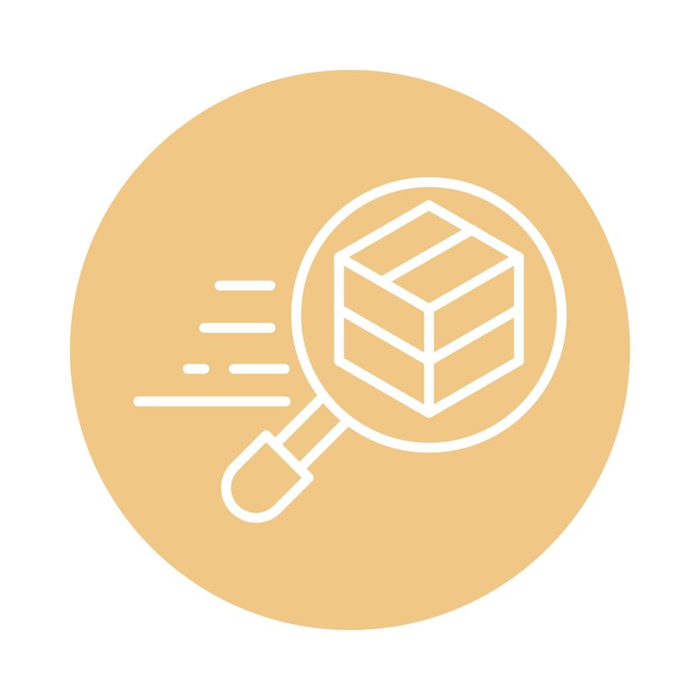 ícone de estilo de bloco de entrega relacionado a frete caixa de papelão de lupa vetor