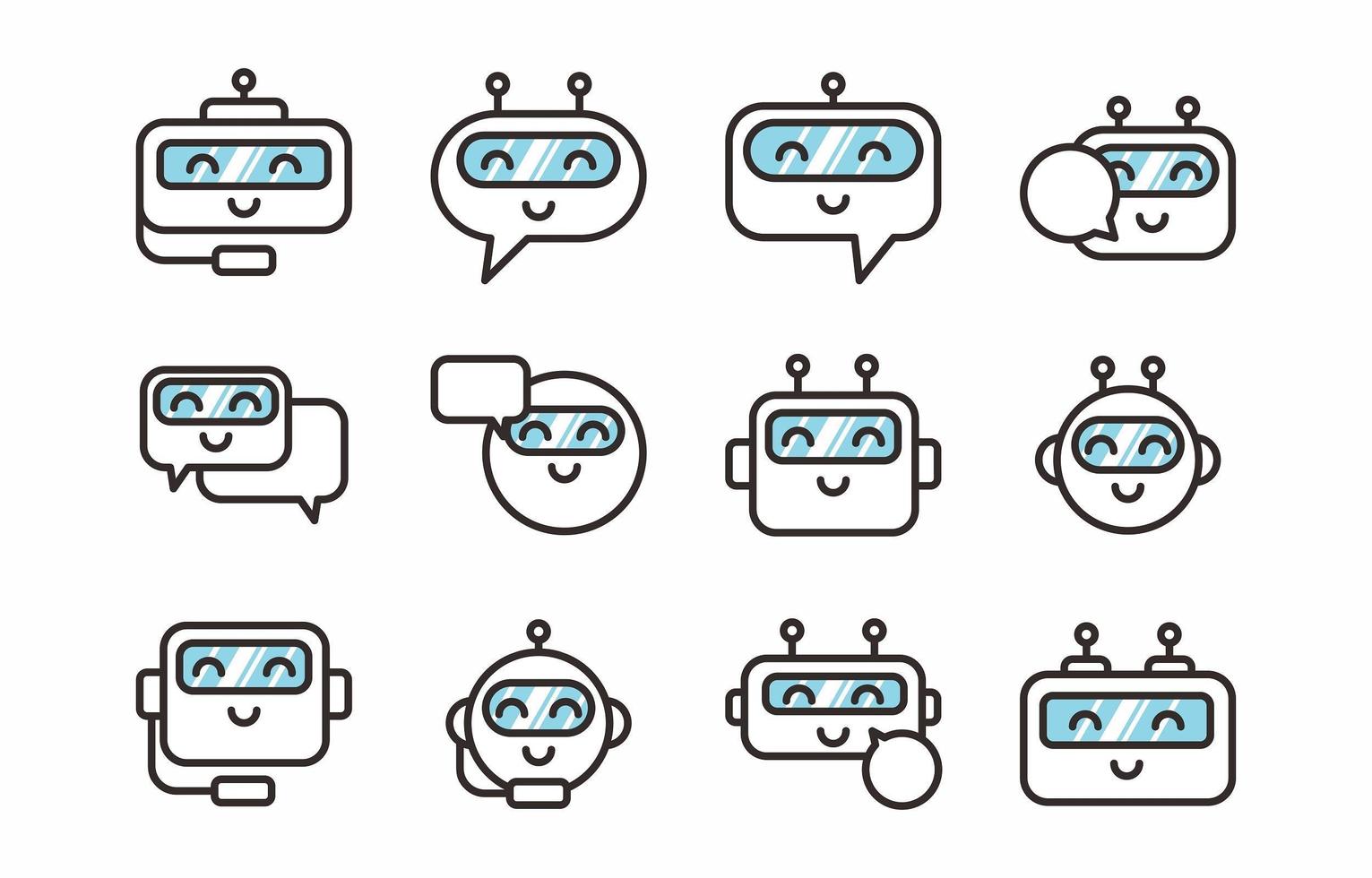 conjunto de ícones do chatbot fofo vetor