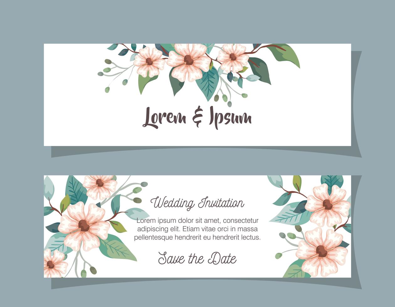 conjunto de convites de casamento com decoração de flores vetor