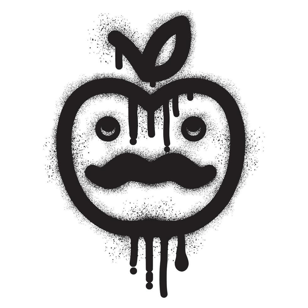 bigode emoticon maçã grafite com Preto spray pintura vetor