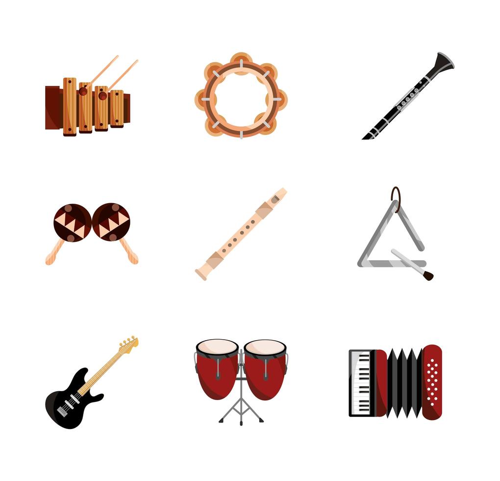 instrumentos musicais string vento percussão ícone conjunto ícone isolado vetor