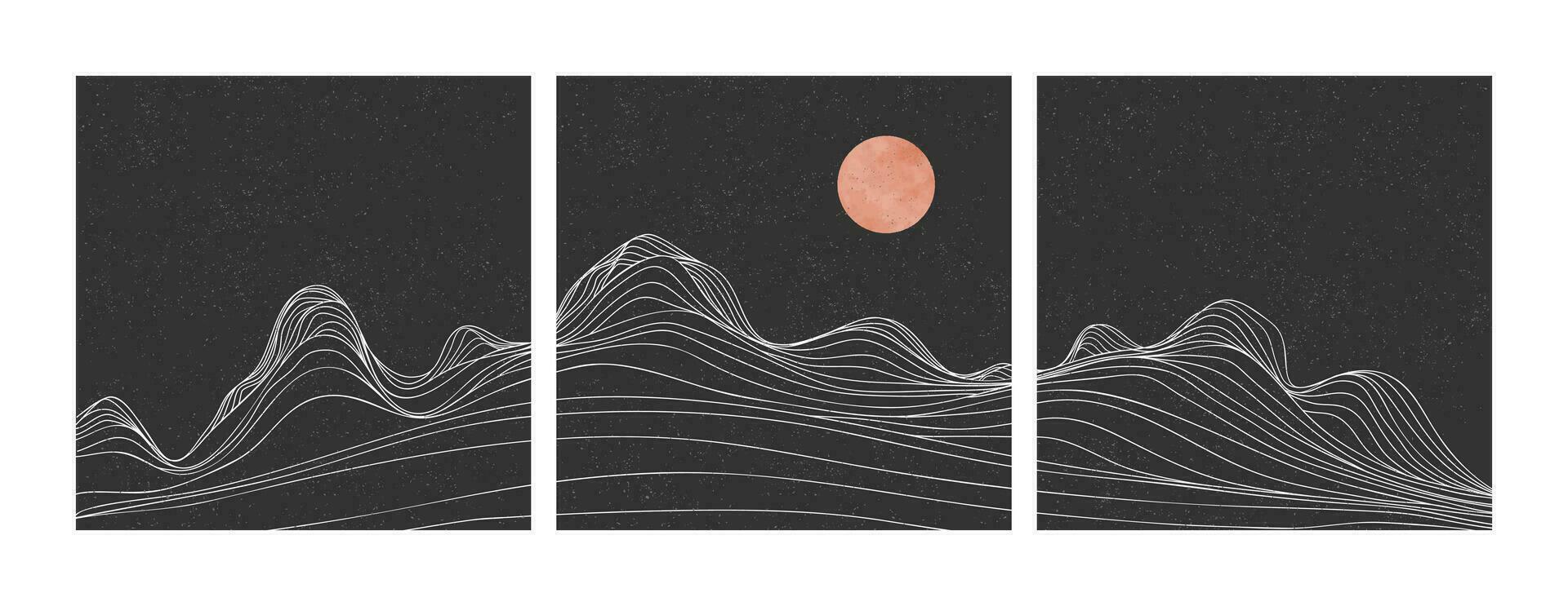 mão desenhado estilo do criativo minimalista moderno linha arte imprimir. natural abstrato panorama fundo Projeto em definir. com montanhas, ilha e a lua. vetor ilustrações