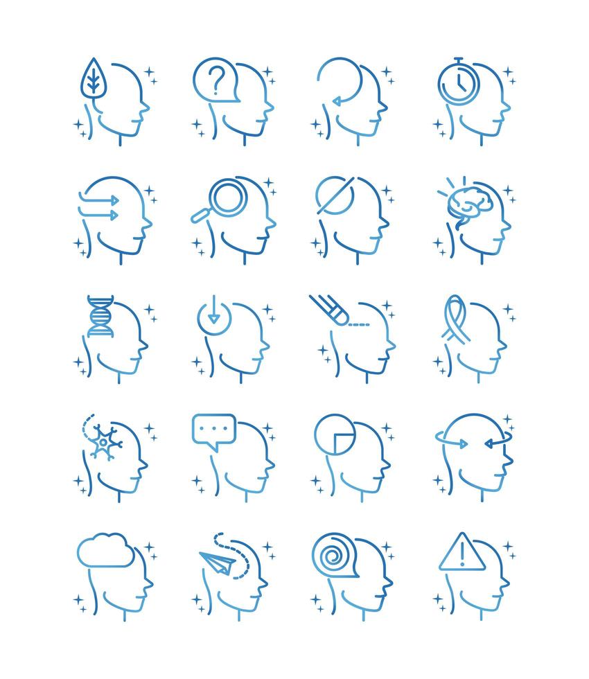 ícones de condição médica neurológica de doença de Alzheimer definir linha de gradiente vetor