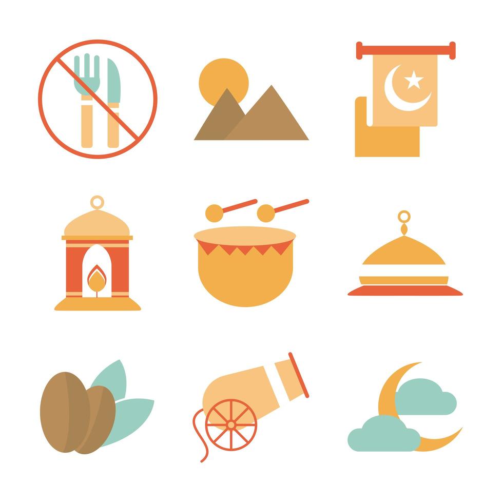 ícone de celebração islâmica árabe ramadan definir ícone de cor de tom vetor