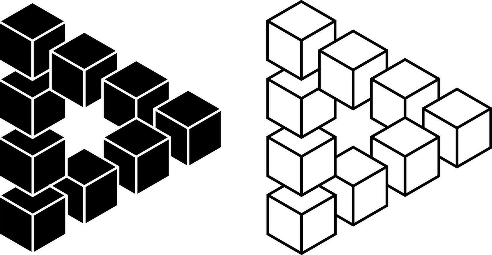esboço silhueta triângulo cubos ilusão conjunto vetor