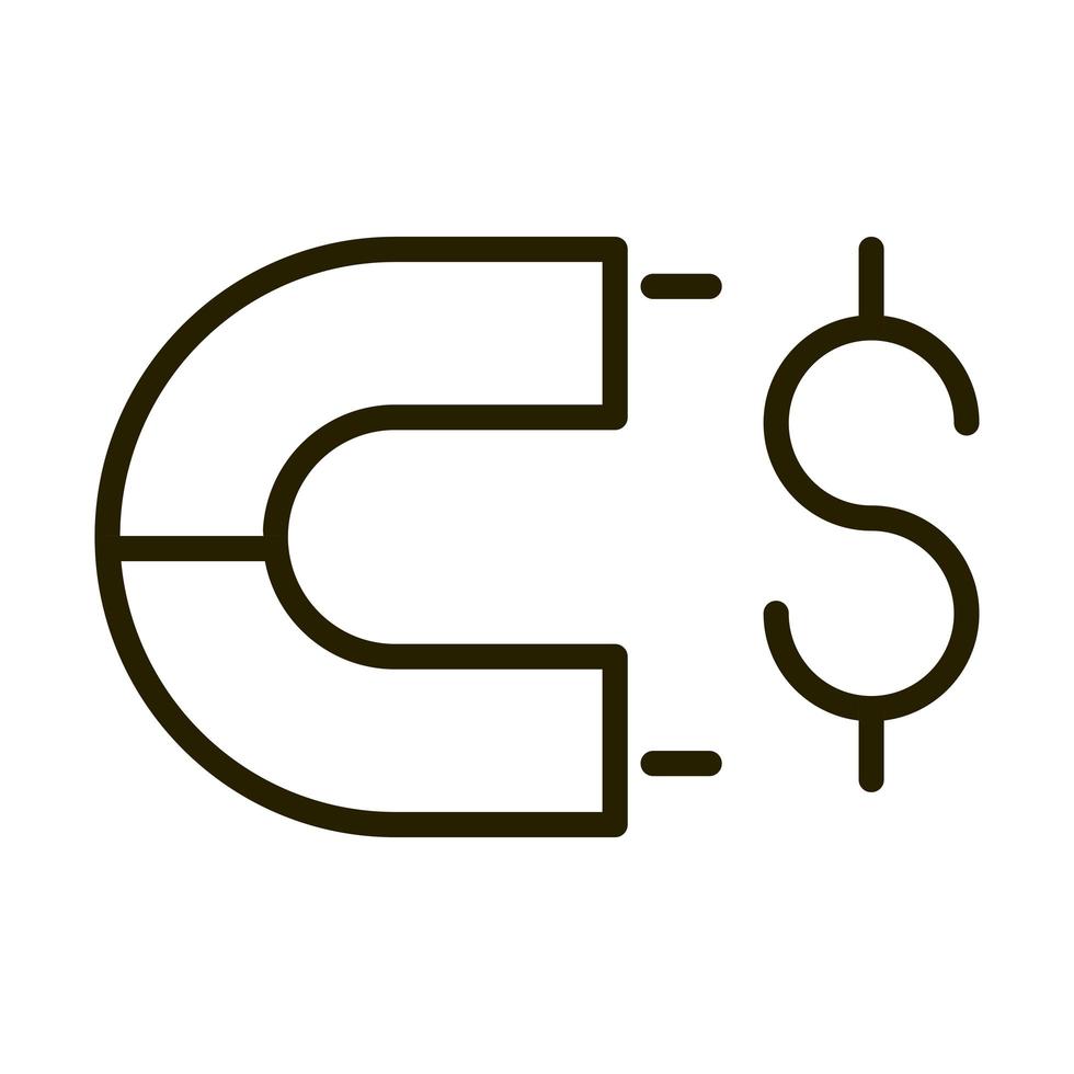 ícone de estilo de linha de marketing ímã dinheiro negócio financeiro mercado de ações vetor