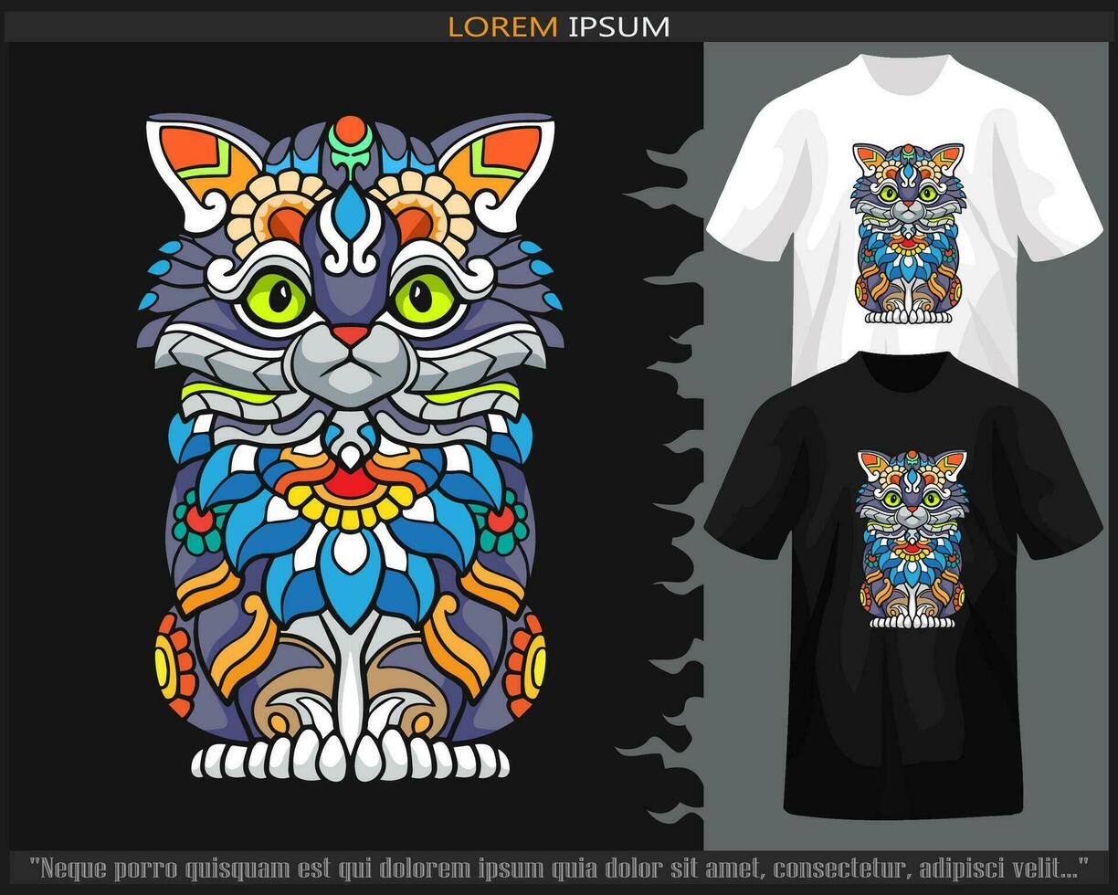 colorida gato mandala artes isolado em Preto e branco t camisa. vetor