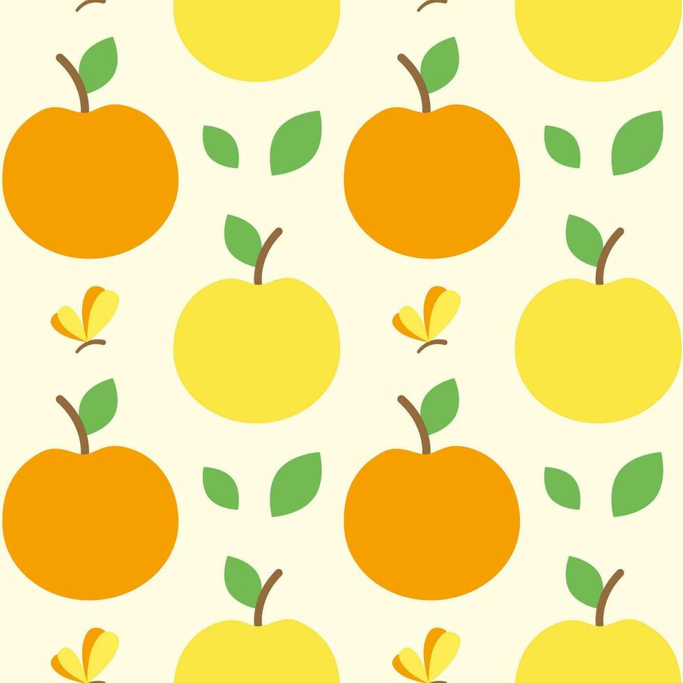 desatado padronizar com maçãs vetor ilustração. verão fundo com frutas, folhas e borboletas. impressão para crianças.