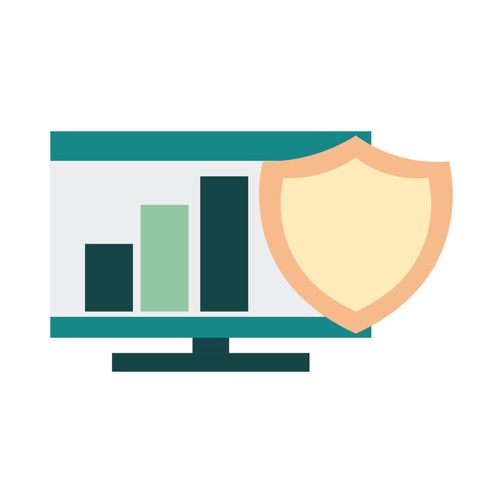 gráfico de estatísticas de computador de banco móvel ícone de estilo plano de segurança empresarial vetor