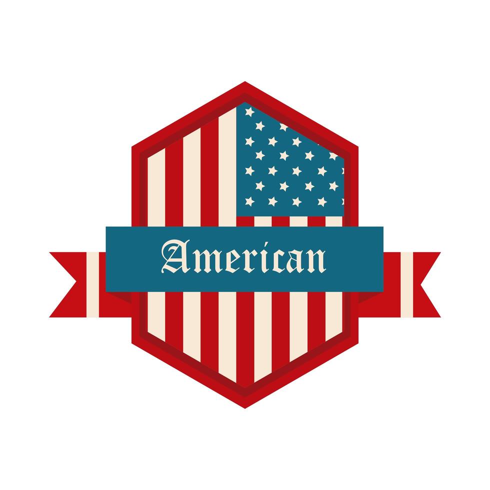 feliz dia da independência bandeira americana em escudo com ícone de estilo plano de design de decoração de banner vetor