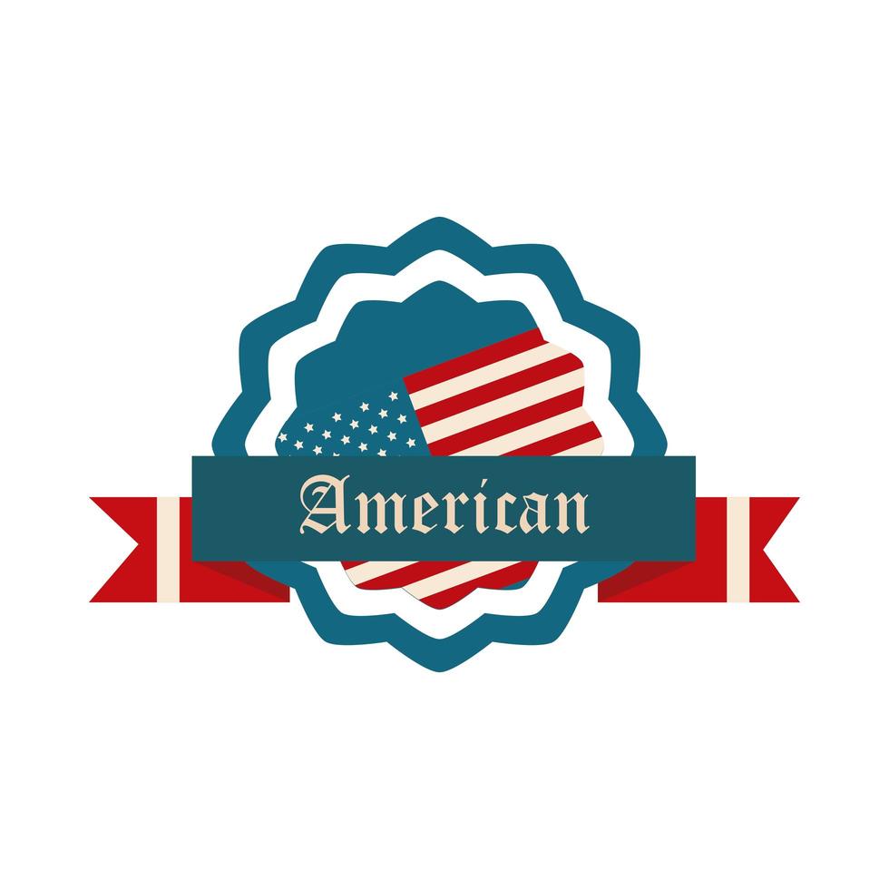 Feliz Dia da Independência, emblema da bandeira americana e ícone de estilo plano de decoração de fita vetor