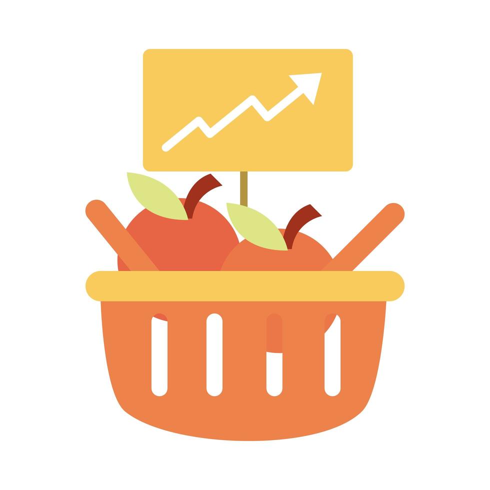 cesta de compras frutas consumismo para cima seta ícone de estilo plano em alta de alimentos vetor