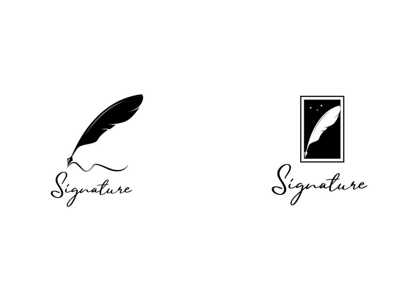 caneta de pena de pena, vetor de design de logotipo de escrita à mão de assinatura minimalista