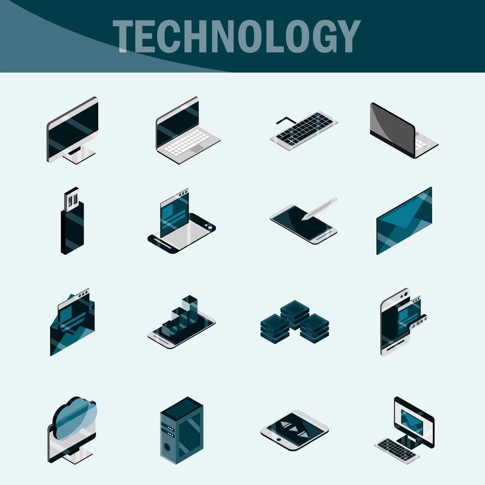 conjunto de ícones isométricos digitais de dispositivos de tecnologia vetor