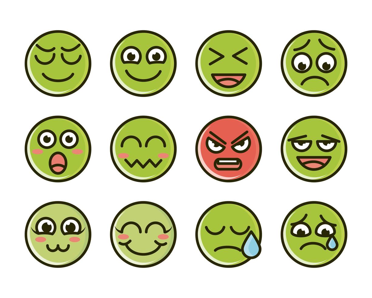 conjunto de ícones expressivos emoticon carinhas sorridentes engraçadas vetor