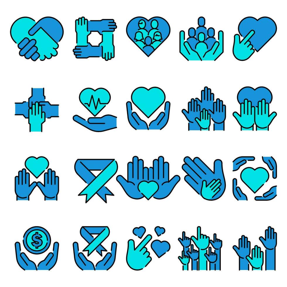 mãos logotipo comunidade parceria azul esboço ícone conjunto Projeto vetor