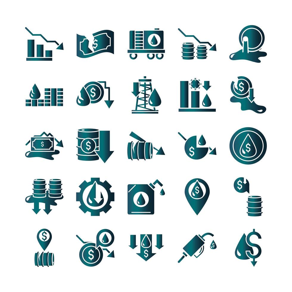 queda do preço do petróleo crise economia negócios ícones financeiros definir estilo gradiente vetor