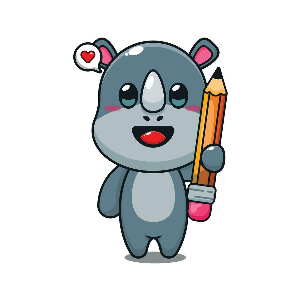 fofa rinoceronte segurando lápis desenho animado vetor ilustração.