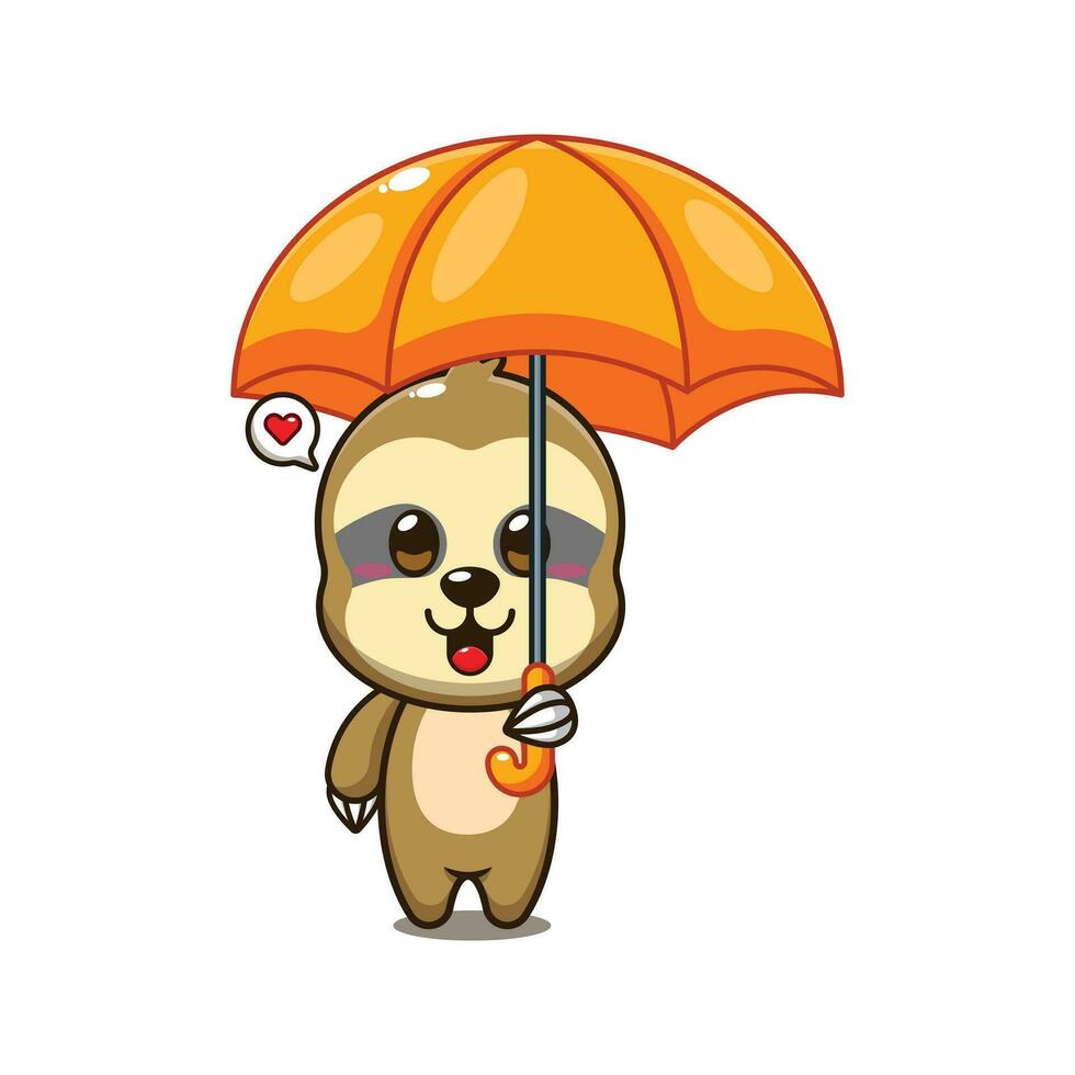 fofa bicho-preguiça segurando guarda-chuva desenho animado vetor ilustração.