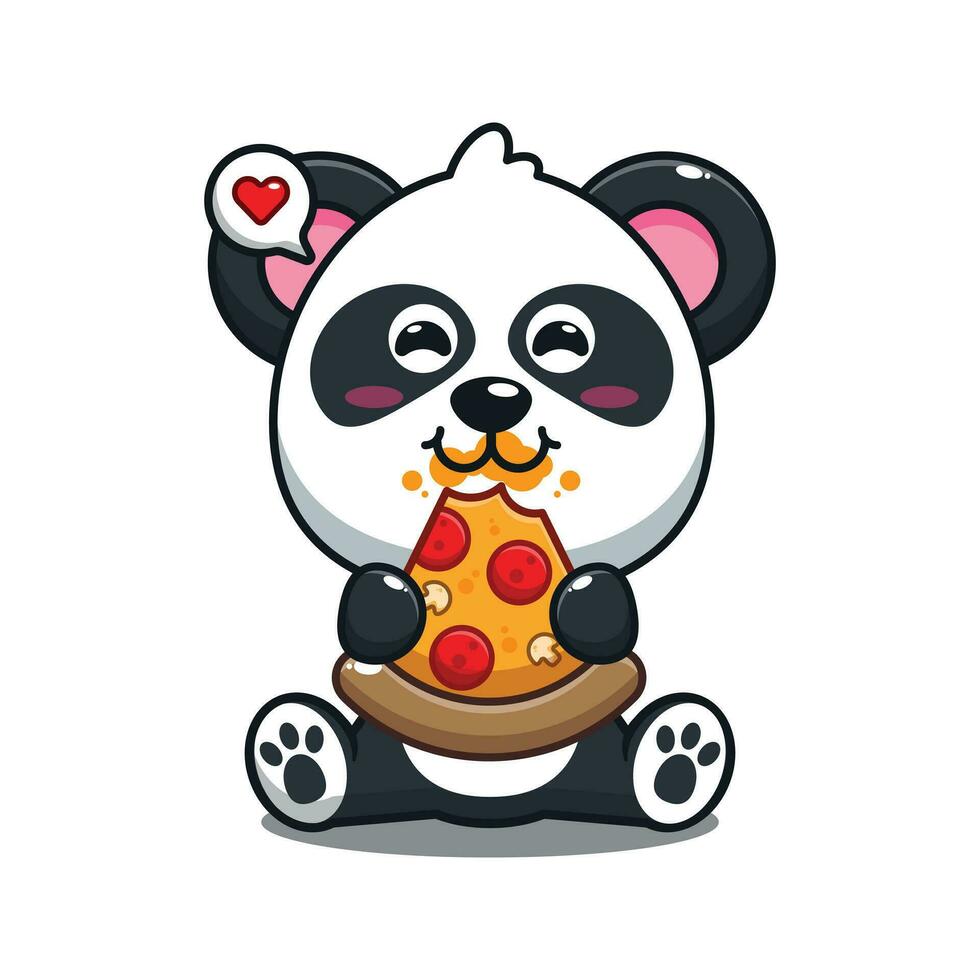 fofa panda comendo pizza desenho animado vetor ilustração.