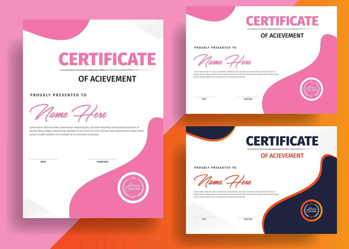 certificado projeto, abstrato rosa, roxo, e azul arredondado formas certificado projeto, abstrato colori rosa, roxa e cinzento ondas vertical certificado Projeto. moderno moda certificado modelo. vetor