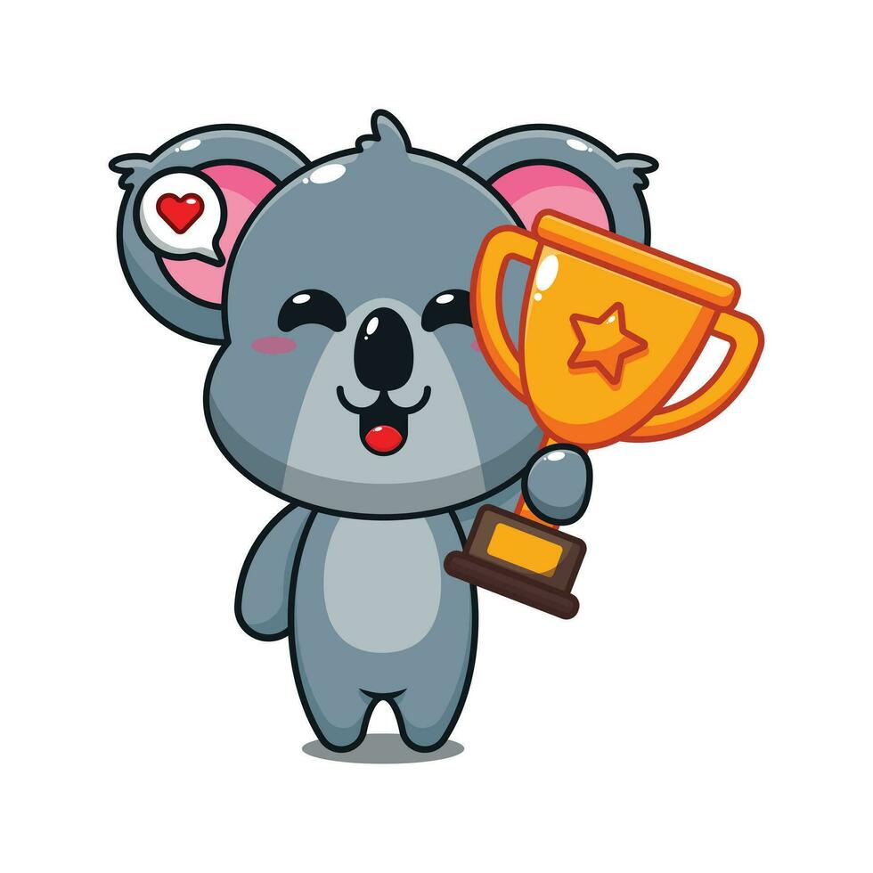 fofa coala segurando ouro troféu copo desenho animado vetor ilustração.