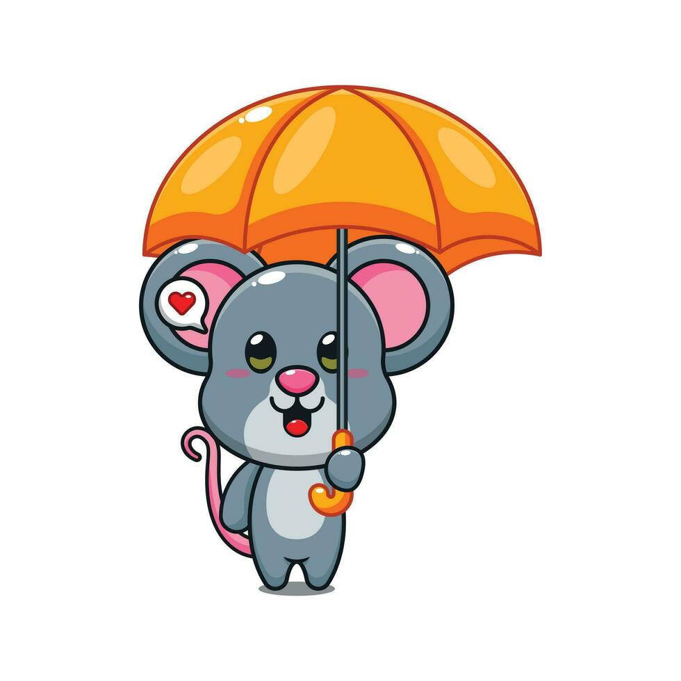 fofa rato segurando guarda-chuva desenho animado vetor ilustração.