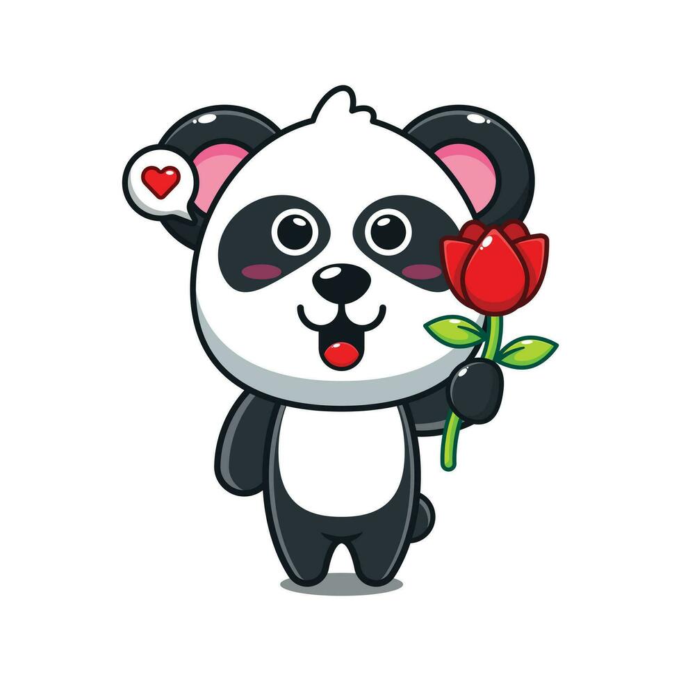 fofa panda segurando rosa flor desenho animado vetor ilustração.