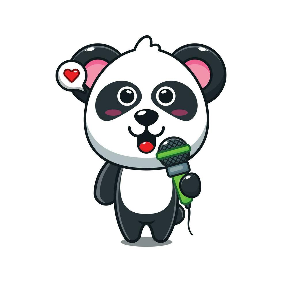 fofa panda segurando microfone desenho animado vetor ilustração.