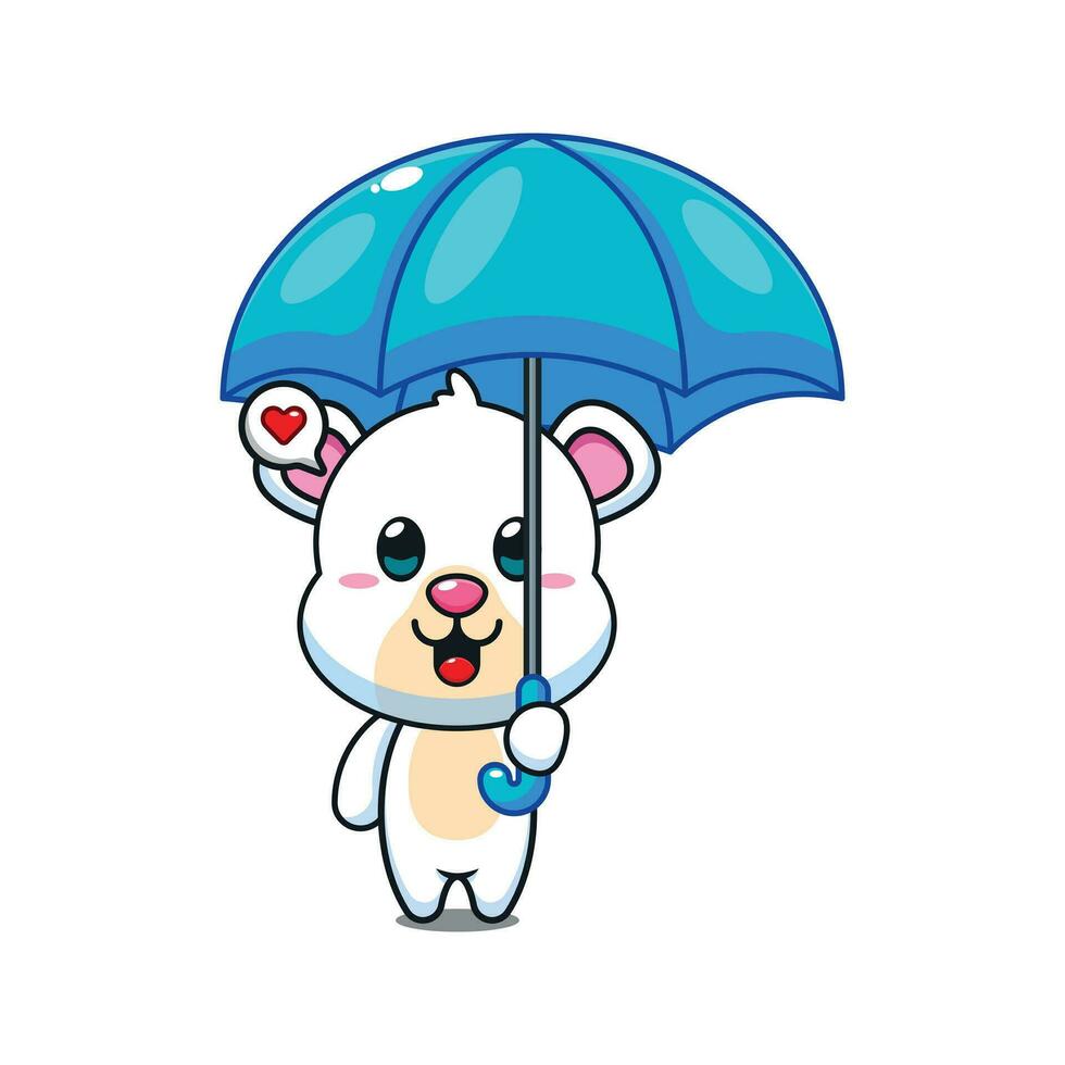 fofa polar Urso segurando guarda-chuva desenho animado vetor ilustração.