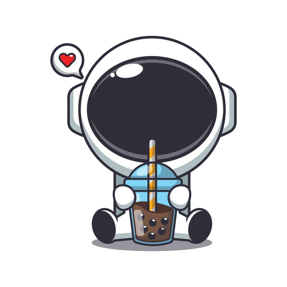 fofa astronauta beber boba leite chá desenho animado vetor ilustração.