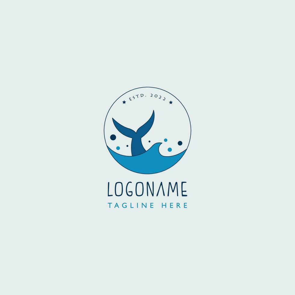 fofa baleia cauda, peixe rabo em a mar logotipo vetor Projeto e ilustração