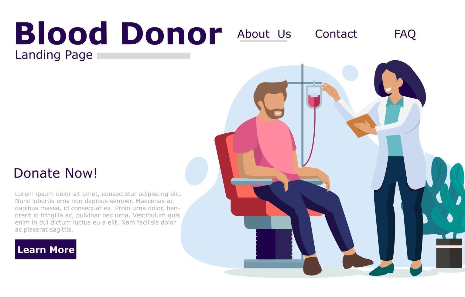 página de destino do doador de sangue vetor