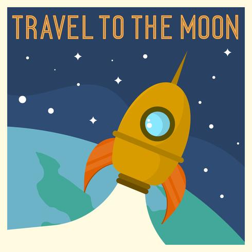 Ilustração em vetor plana Vintage nave espacial lua viagens Poster