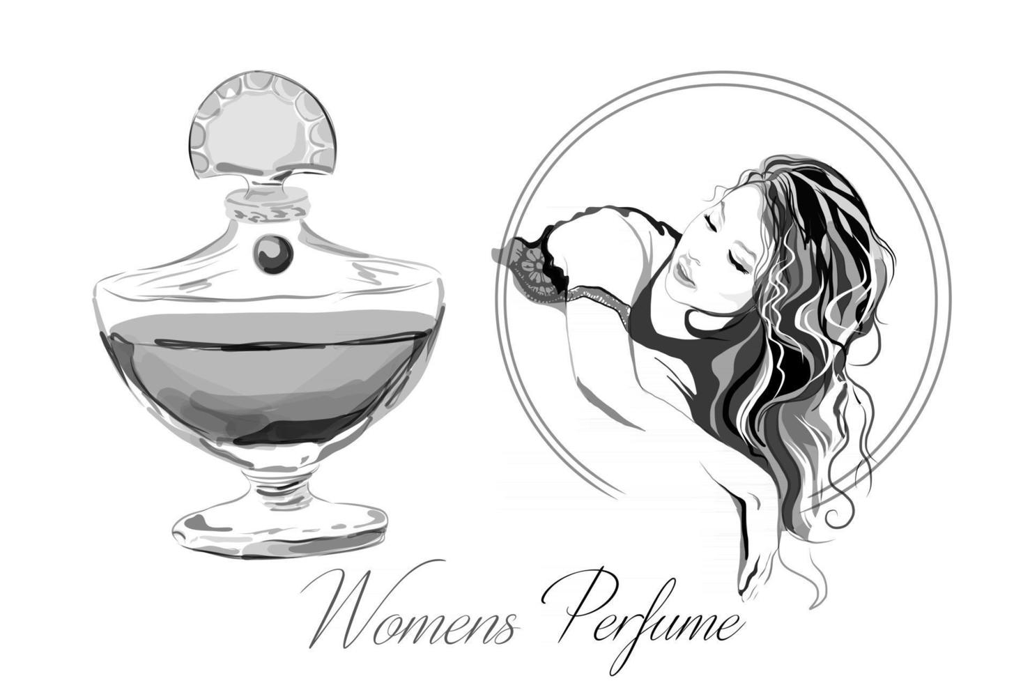 Frasco de perfume lindo com ilustração vetorial de linda garota vetor