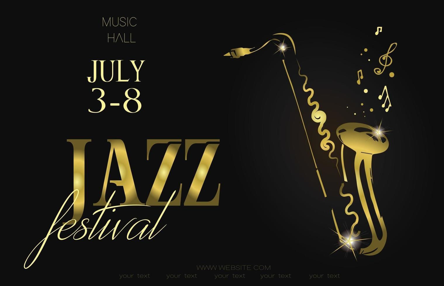 modelo de fundo de cartaz de festival de música jazz saxofone com notas musicais design de vetor de folheto
