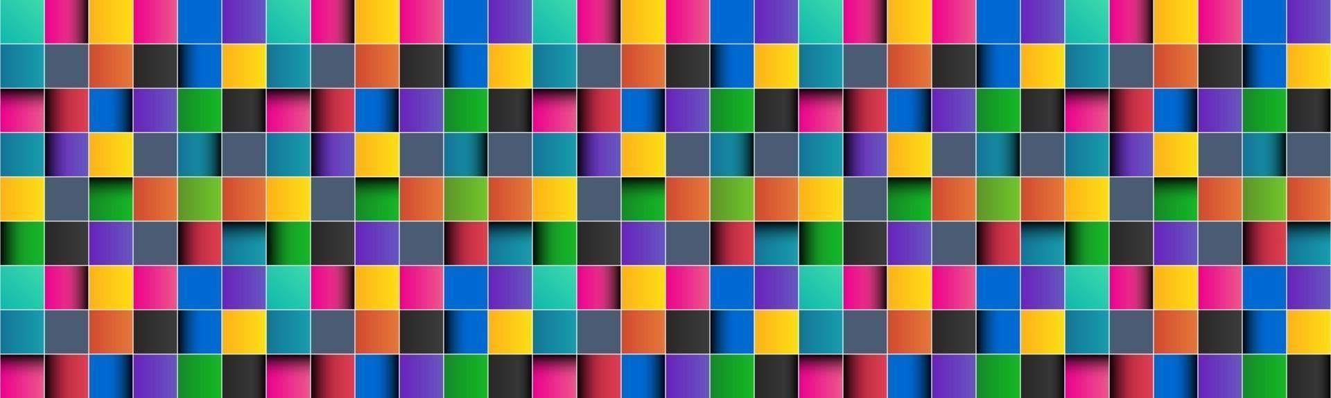 colorido quadrado cabeçalho abstrato com linhas brancas quadrado colorido com sombras banner pixel mosaico fundo ilustração vetorial vetor