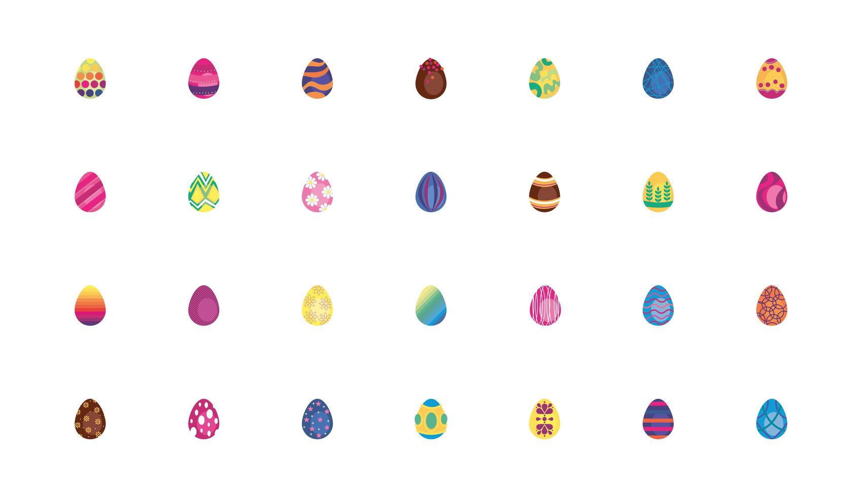 pacote de ovos de páscoa pintados com ícones de estilo simples vetor