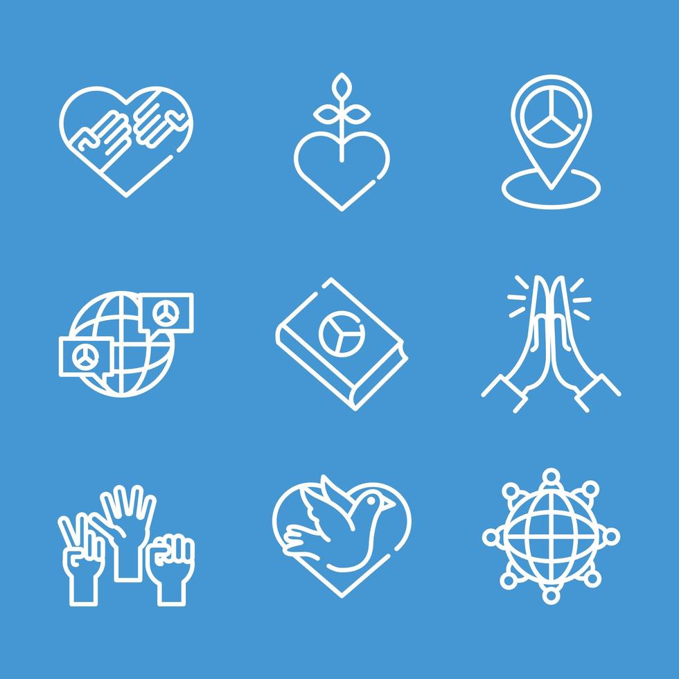 pacote de nove ícones de coleção conjunto de estilo de linha de direitos humanos vetor