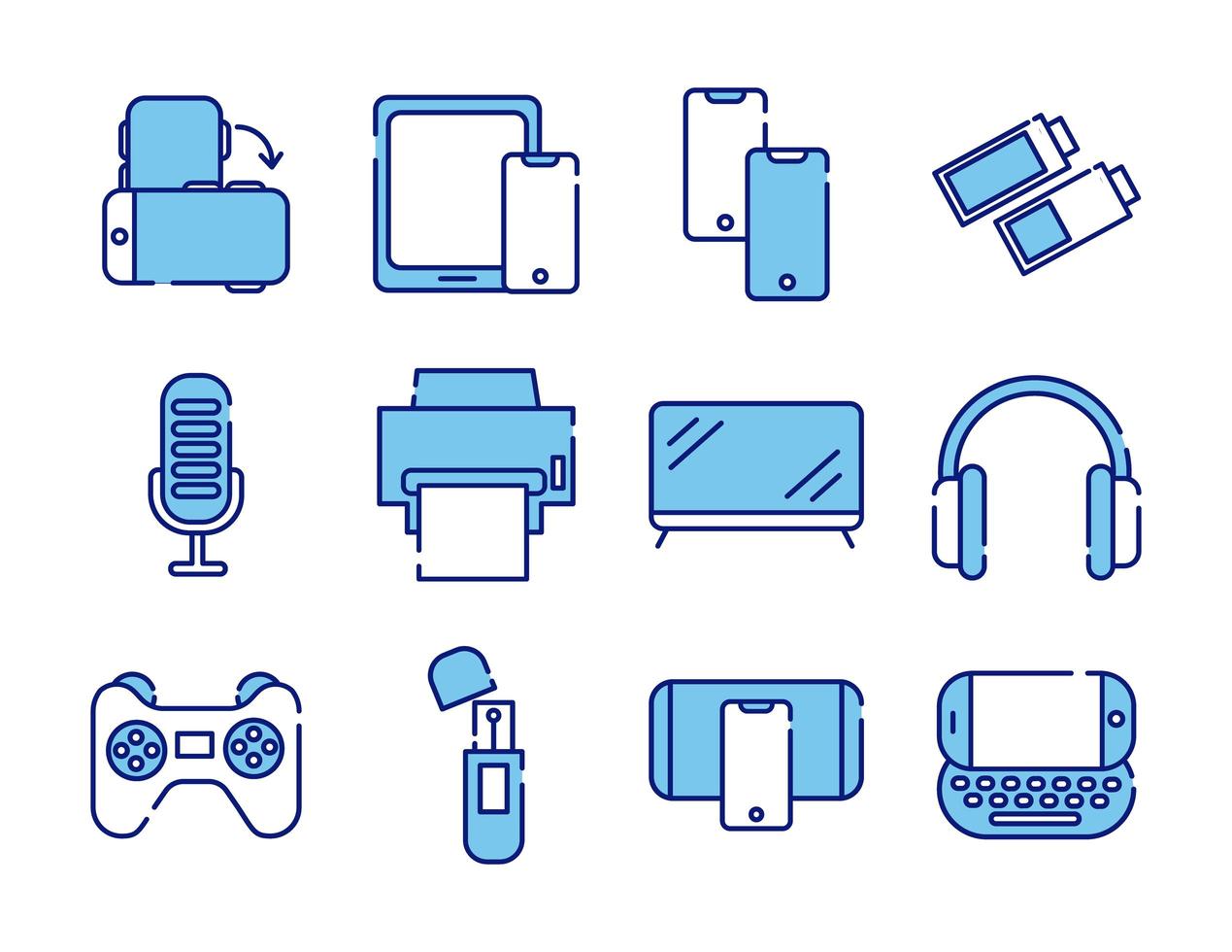 conjunto de doze dispositivos eletrônicos definir ícones vetor