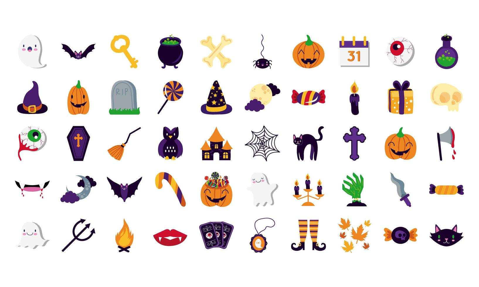 pacote de cinquenta ícones de conjunto de halloween vetor