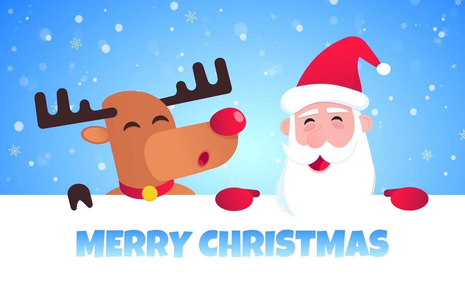 Papai Noel e renas estilo plano ícone sinal ilustração vetorial cartão postal vetor