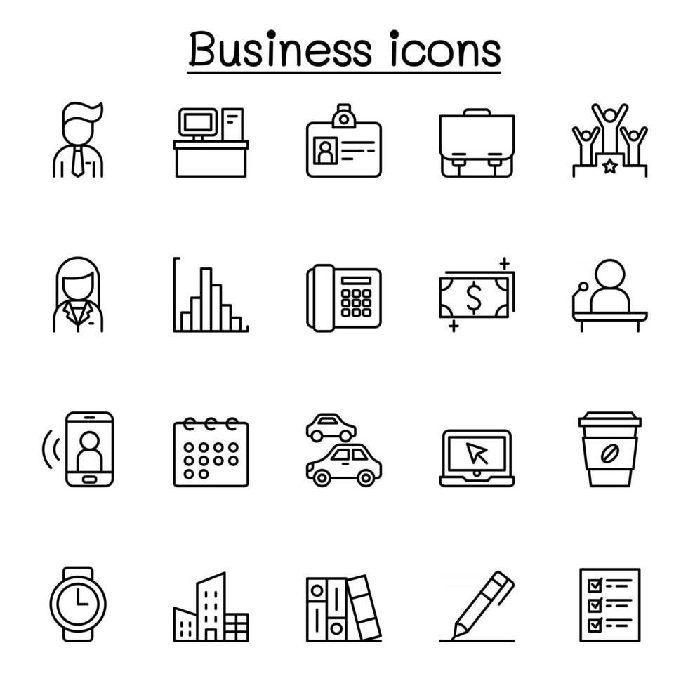 ícone de negócios definido em estilo de linha fina vetor