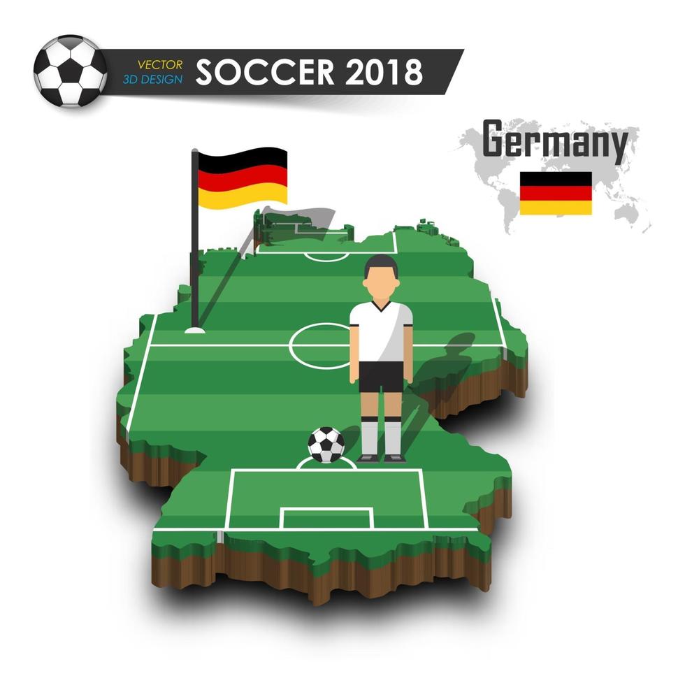 Jogador de futebol da seleção nacional de futebol da Alemanha e bandeira no mapa do país de design 3D isolado vetor de fundo para o conceito de torneio do campeonato mundial internacional 2018