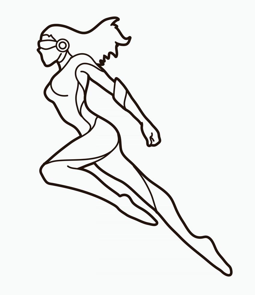 contorno mulher super-herói pulando vetor