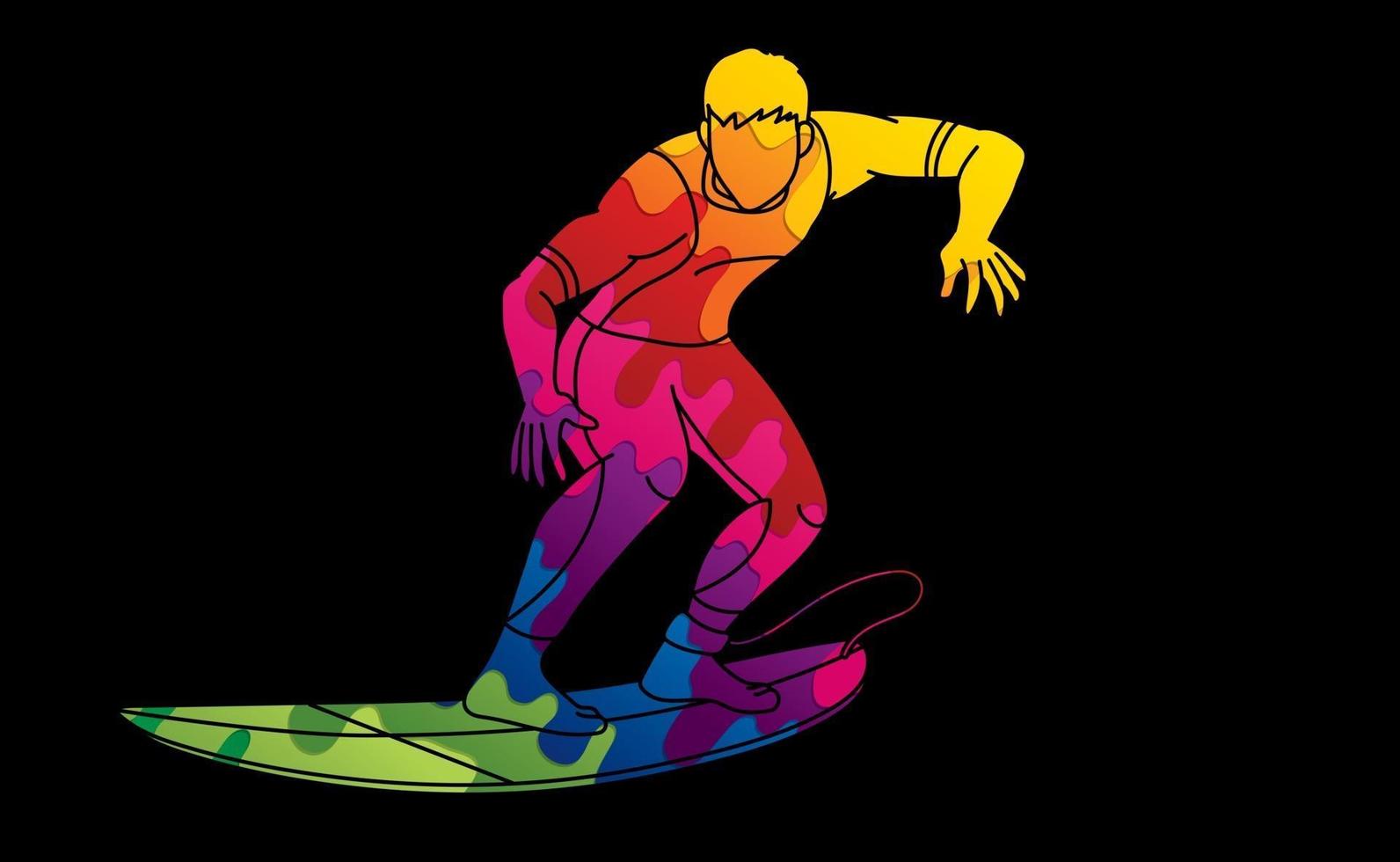 surfista masculino abstrato surfando pose vetor