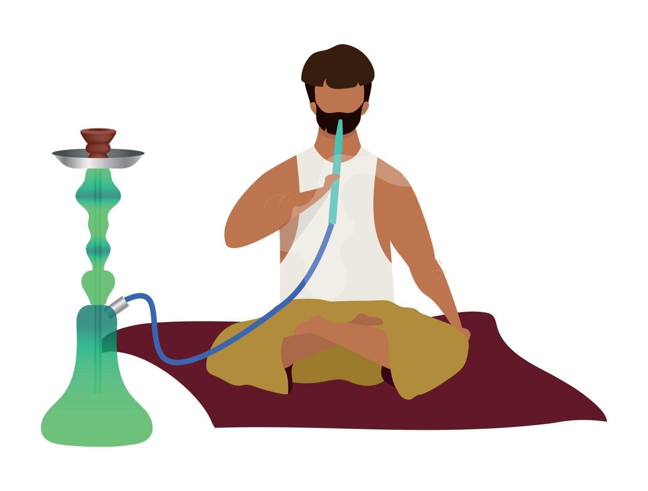 homem árabe sentado e fumando narguilé cor lisa vetor personagem sem rosto