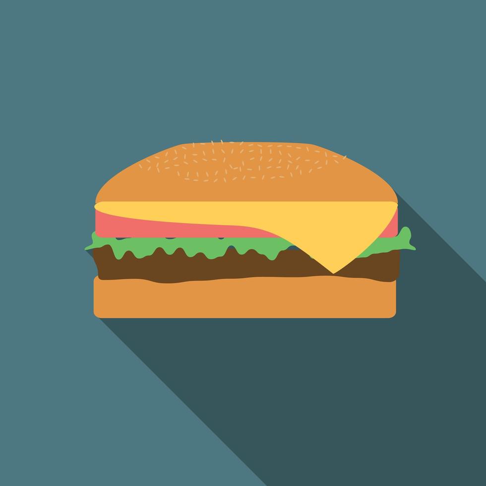 ícone de hambúrguer de vetor de design plano com sombra longa Ícone de disco de vinil de vetor de design plano com sombra longa